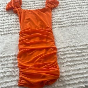 Vibrant Orange Ruched Dress